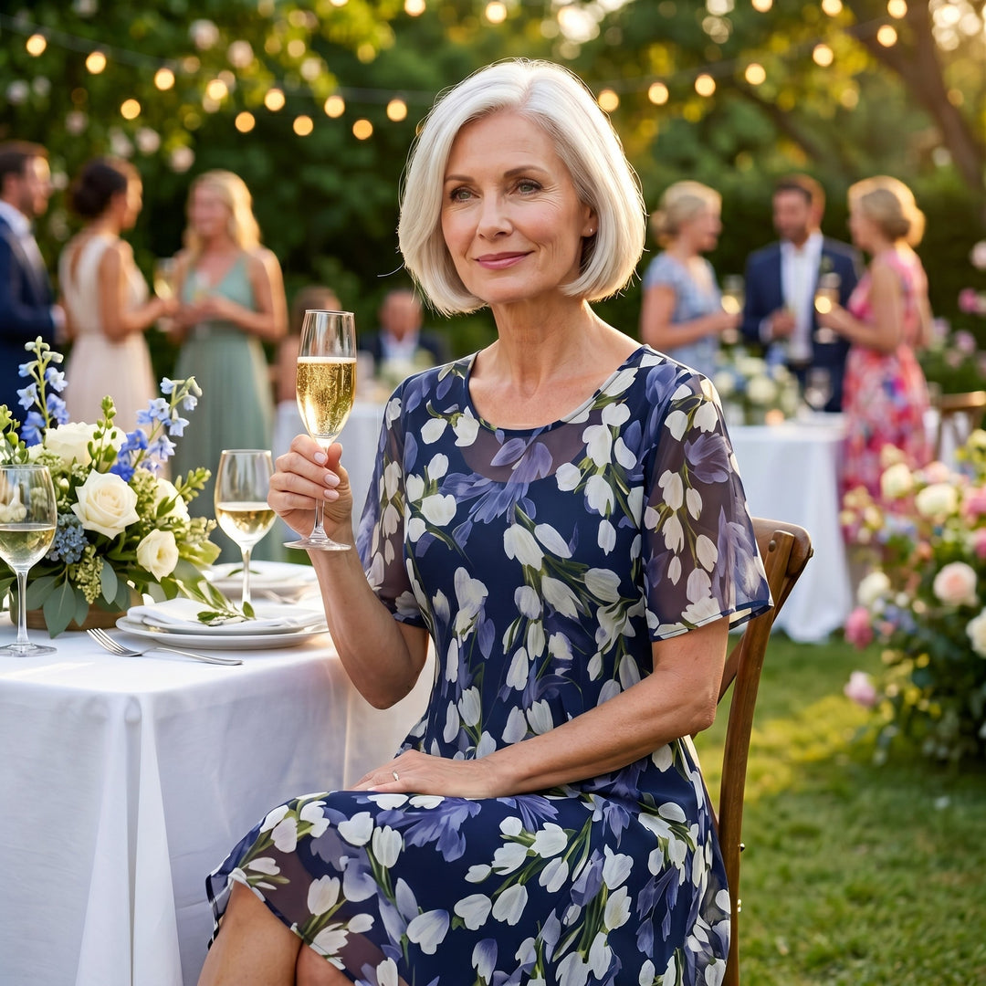 ELEGANT NAVY FLORAL MIDI DRESS