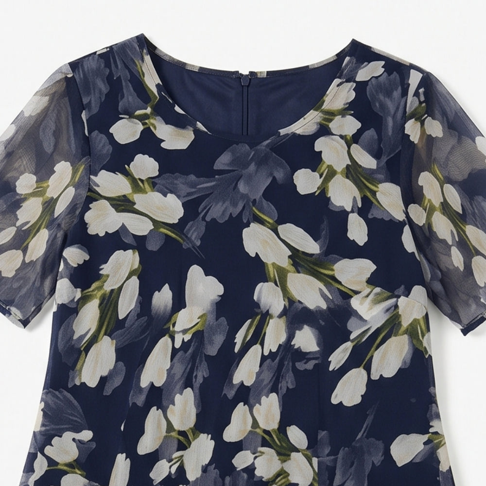 ELEGANT NAVY FLORAL MIDI DRESS