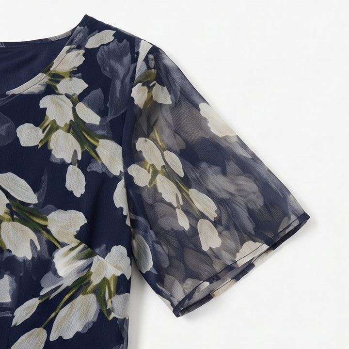 ELEGANT NAVY FLORAL MIDI DRESS