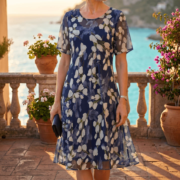 ELEGANT NAVY FLORAL MIDI DRESS