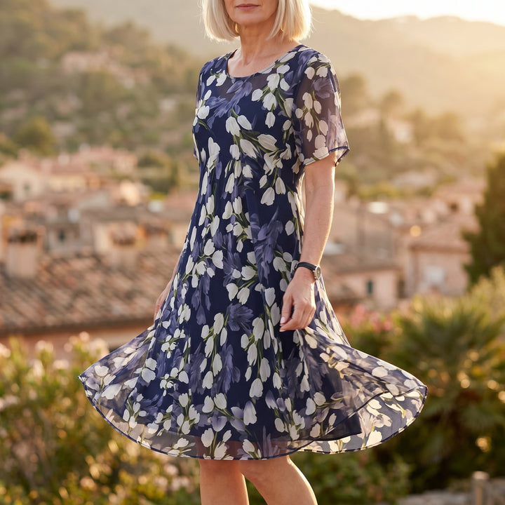 ELEGANT NAVY FLORAL MIDI DRESS
