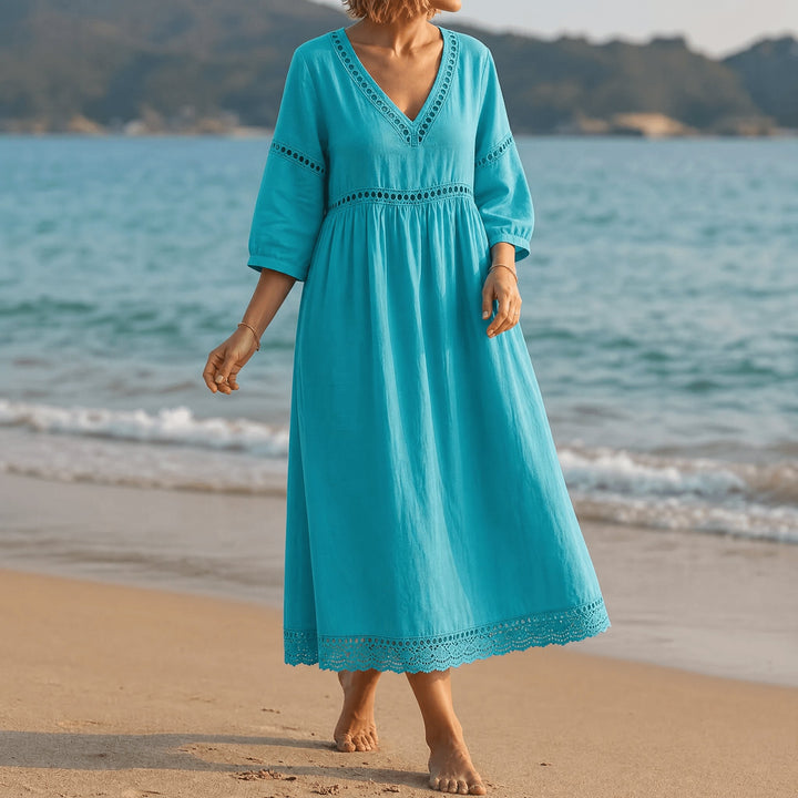 CROCHET TRIM MIDI DRESS