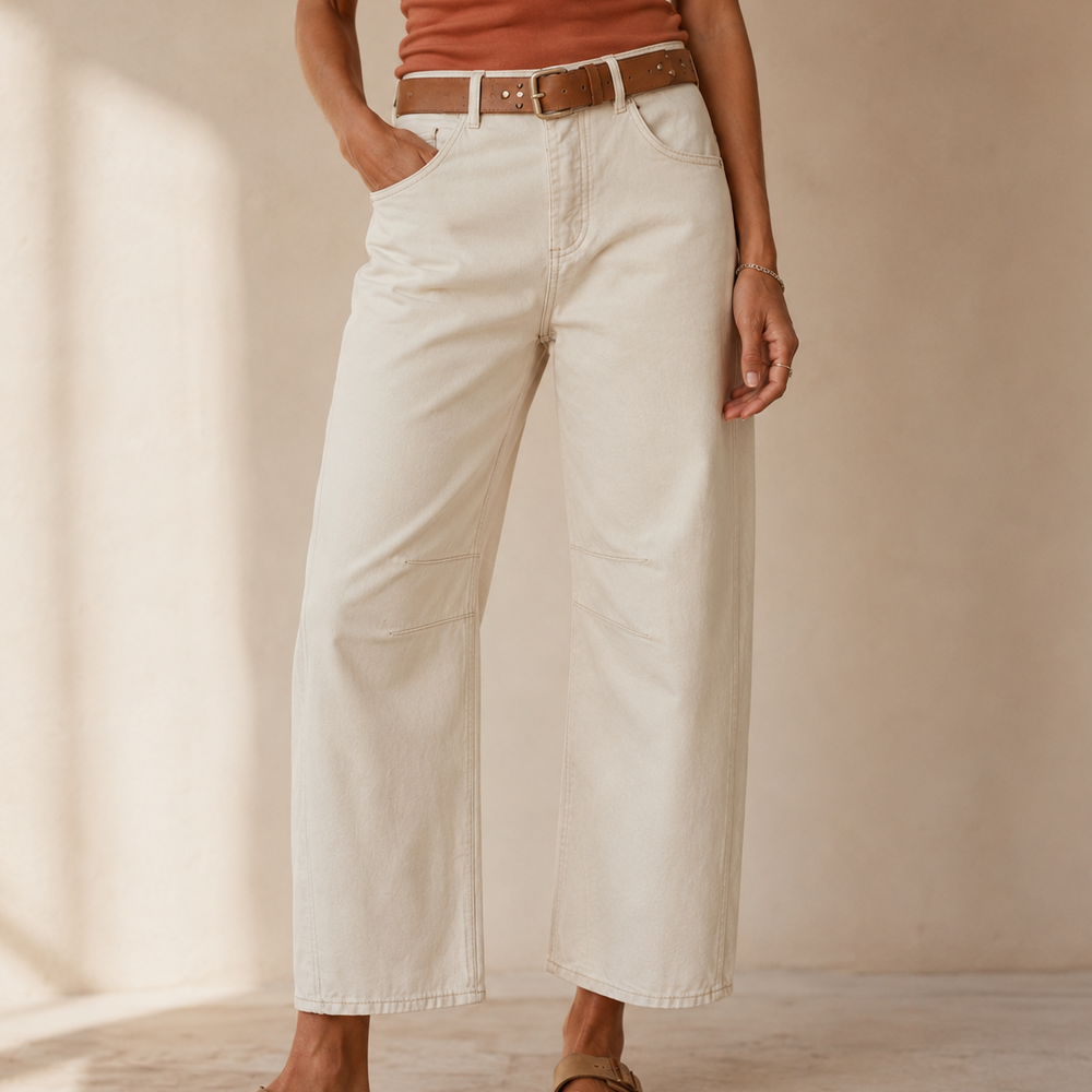 Stitch Detail Cropped Straight Pants — View 2 | Clova