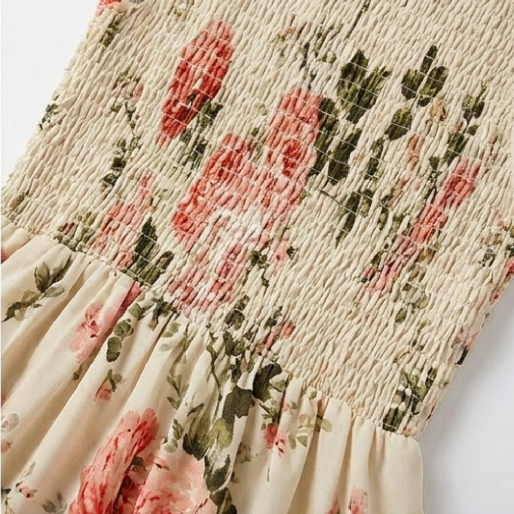Smocked Floral Midi Dress — View 9 | Clova