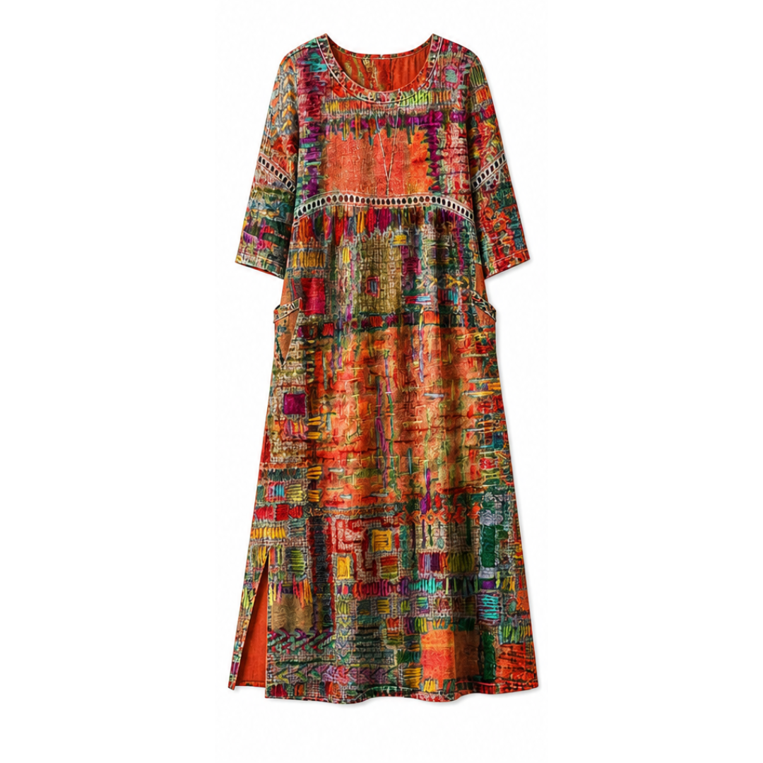 Painterly Patchwork Midi Dress — View 20 | Clova