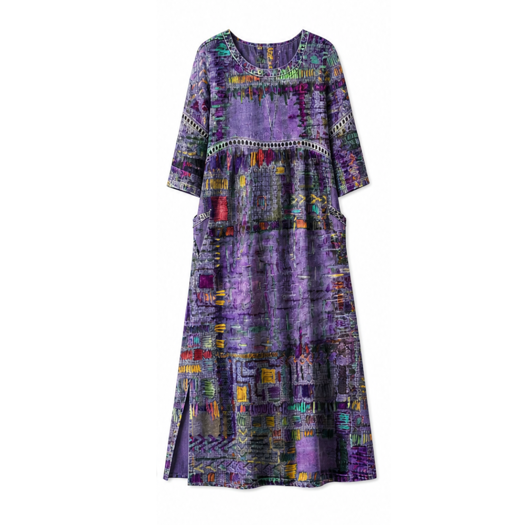 Painterly Patchwork Midi Dress — View 21 | Clova