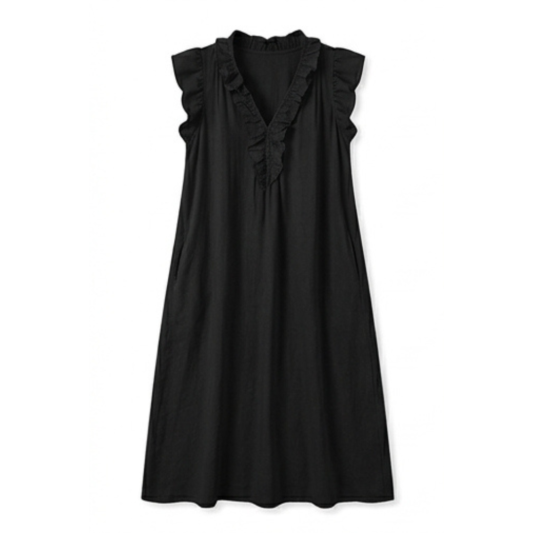 Ruffle-V Midi Dress with Pockets — View 18 | Clova