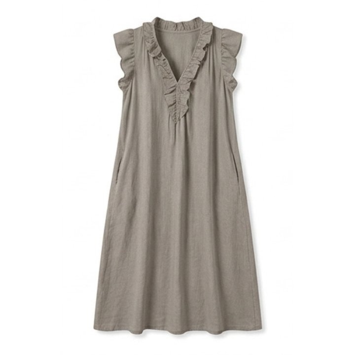 Ruffle-V Midi Dress with Pockets — View 17 | Clova