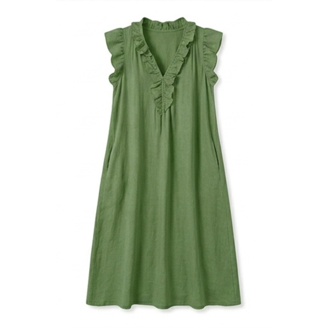 Ruffle-V Midi Dress with Pockets — View 16 | Clova