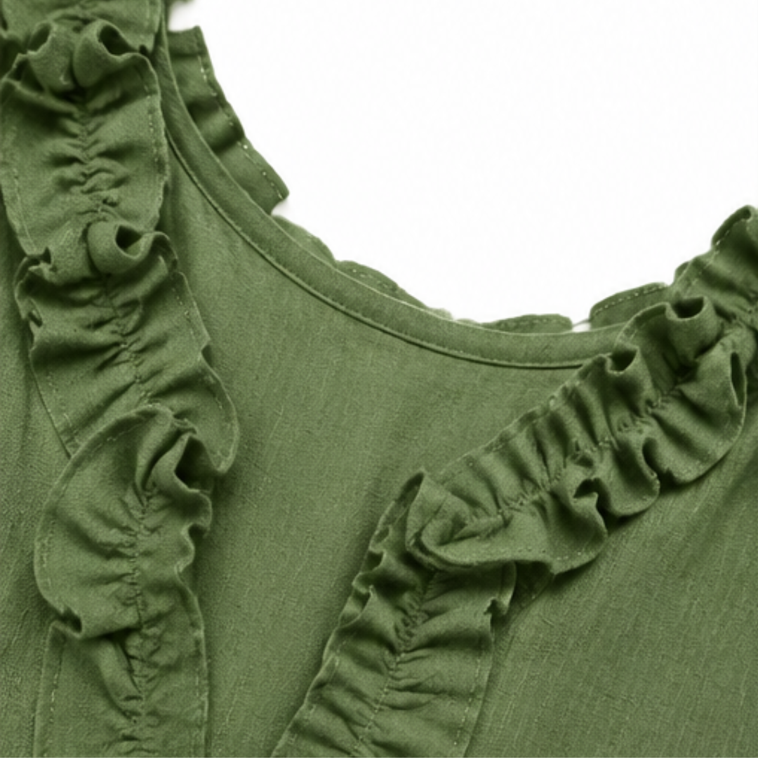 Ruffle-V Midi Dress with Pockets — View 12 | Clova