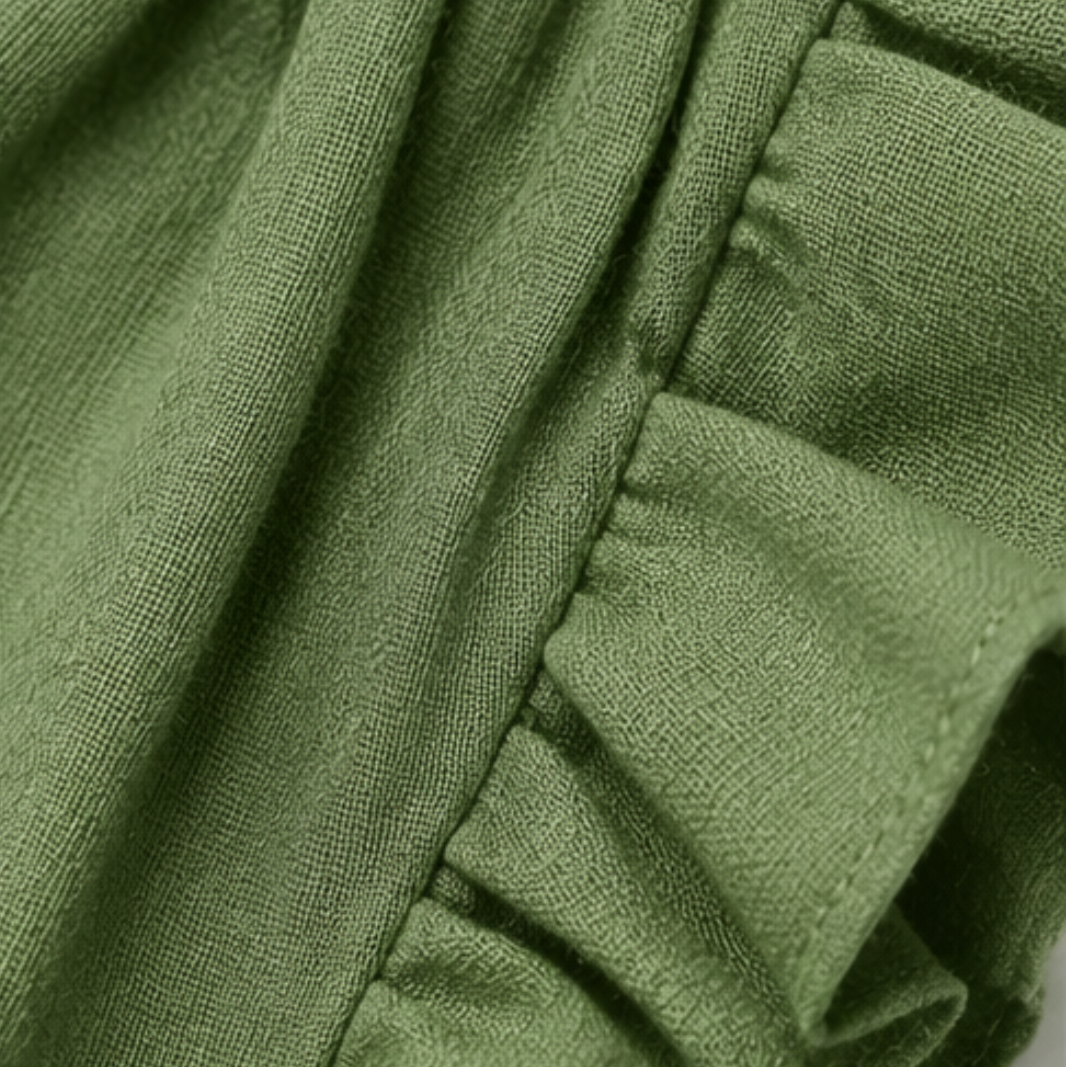 Ruffle-V Midi Dress with Pockets — View 13 | Clova