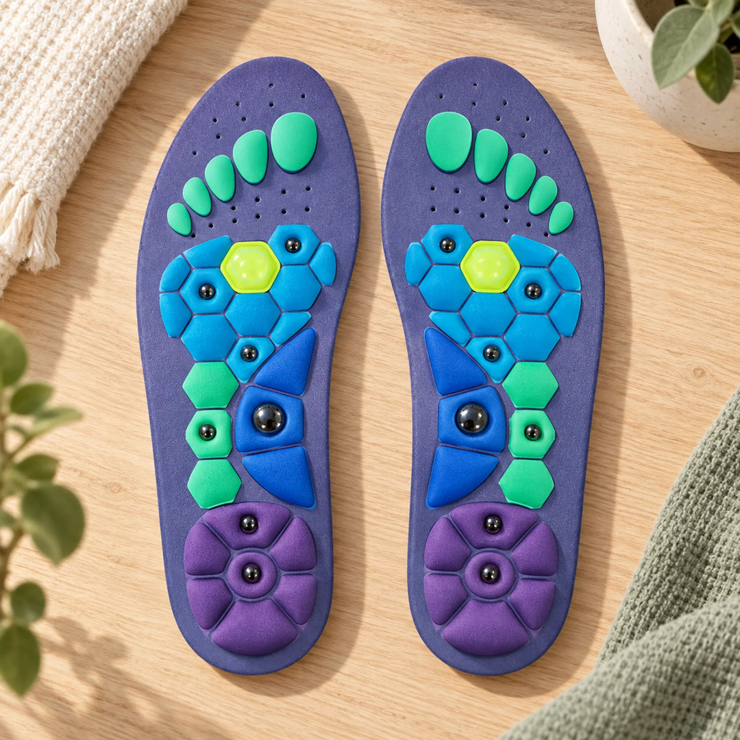 Textured comfort insoles — one blue pair