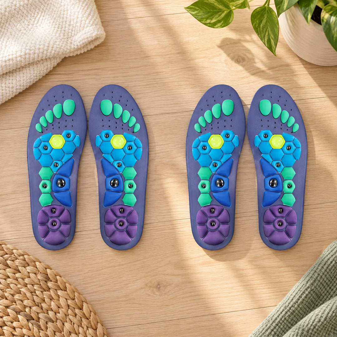 Textured comfort insoles — two blue pairs