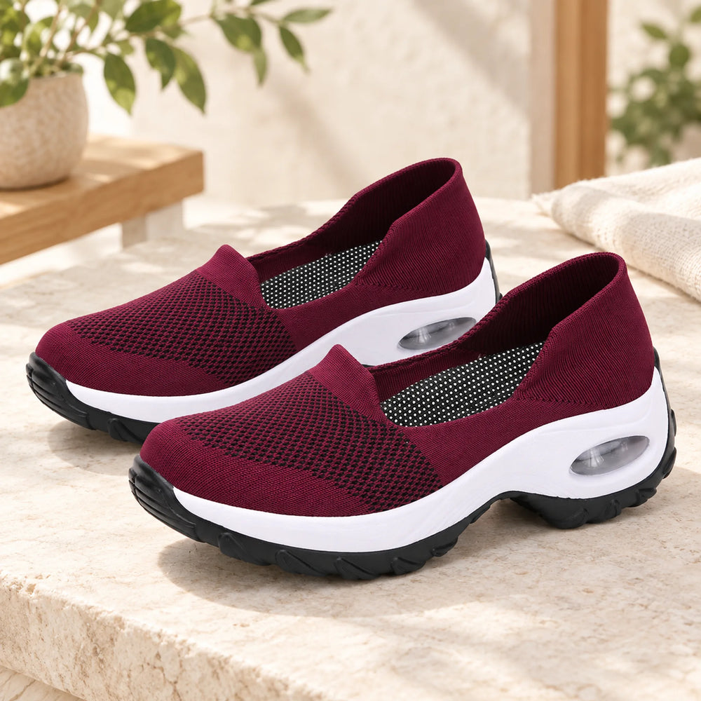 Mesh Slip-On Walking Shoes — red
