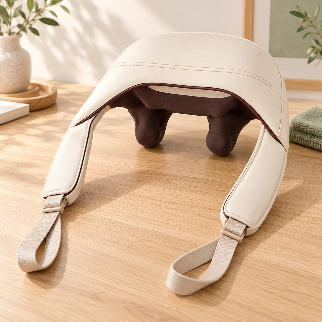 beige cordless neck and shoulder kneading massager
