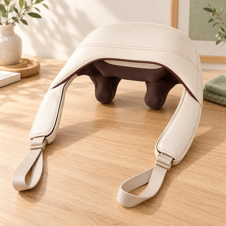 beige cordless neck and shoulder kneading massager