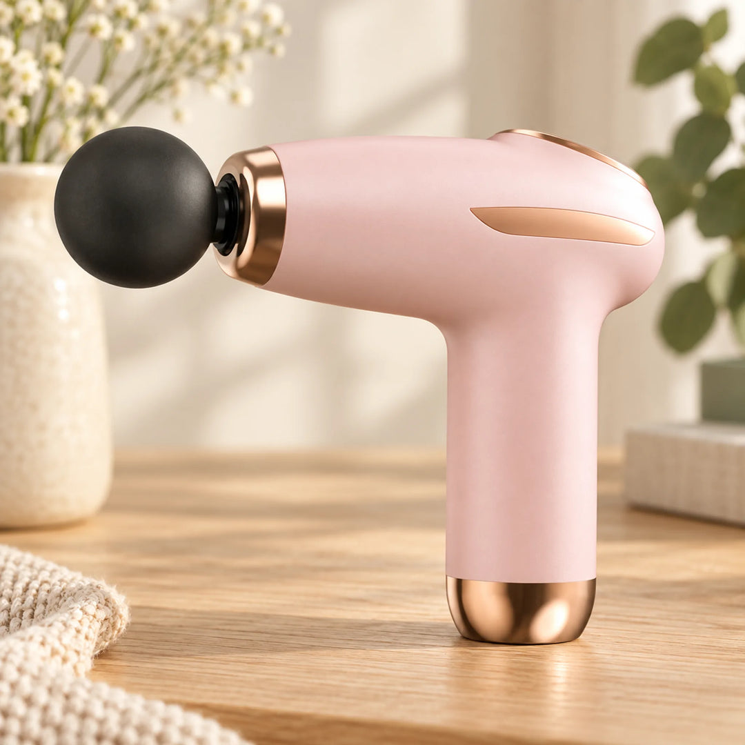 pink mini massage gun with round attachment