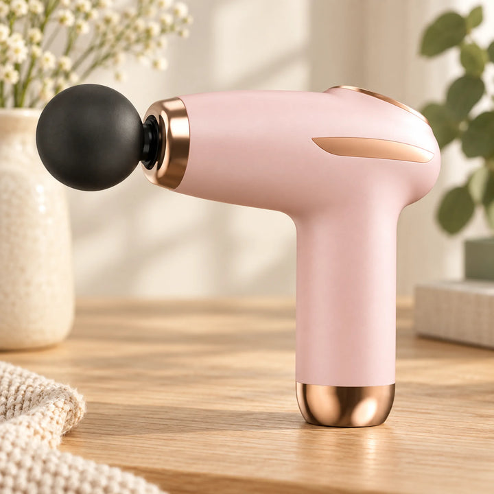 pink mini massage gun with round attachment