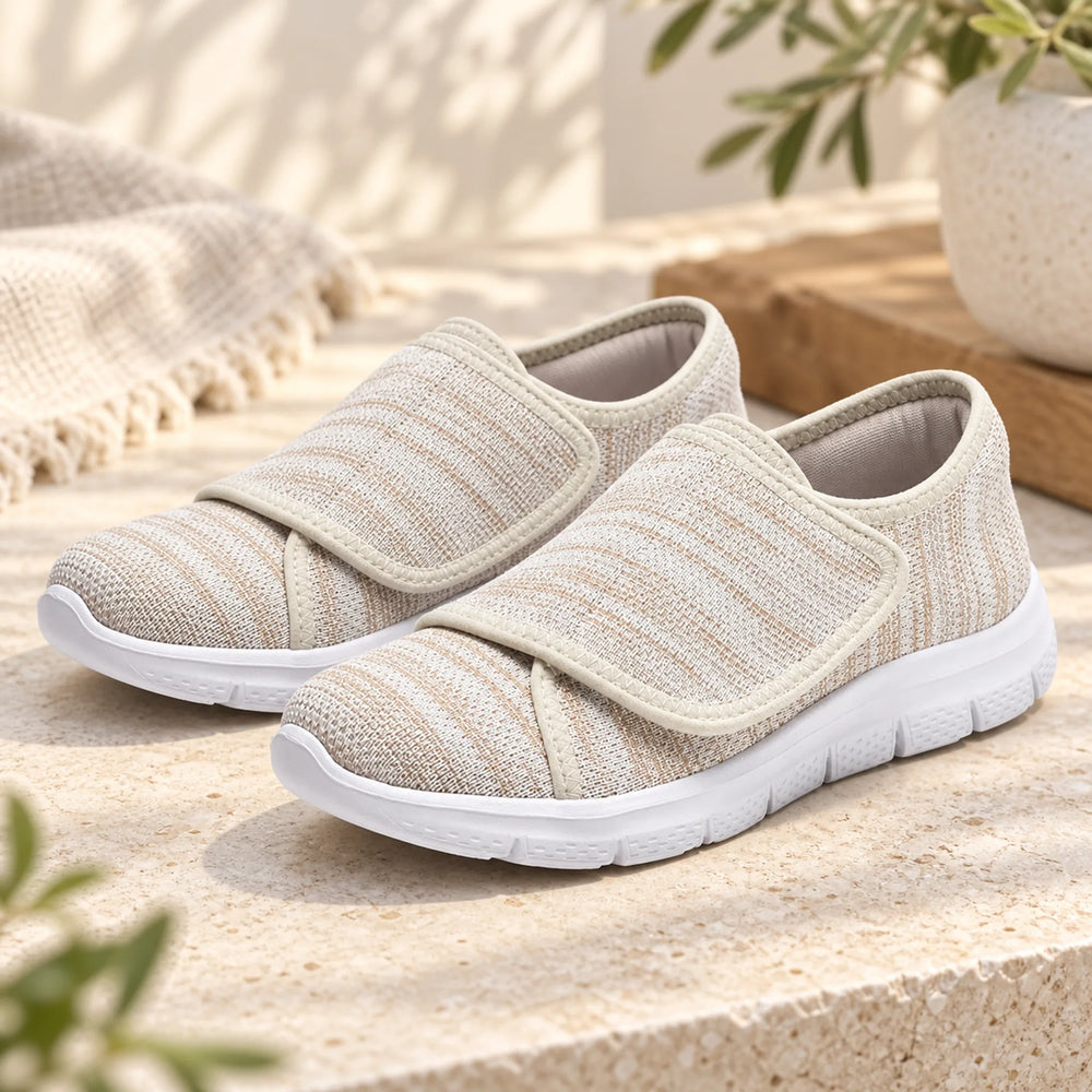 Women's Wide-Fit Strap Walking Shoes — beige