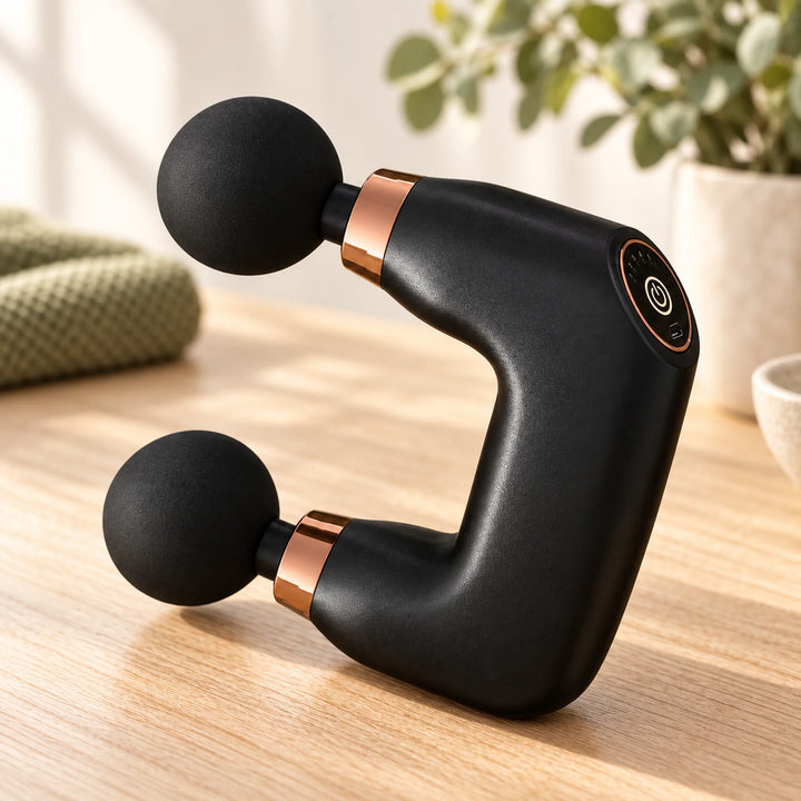 Dual round heads and single-button control of the black percussion massager