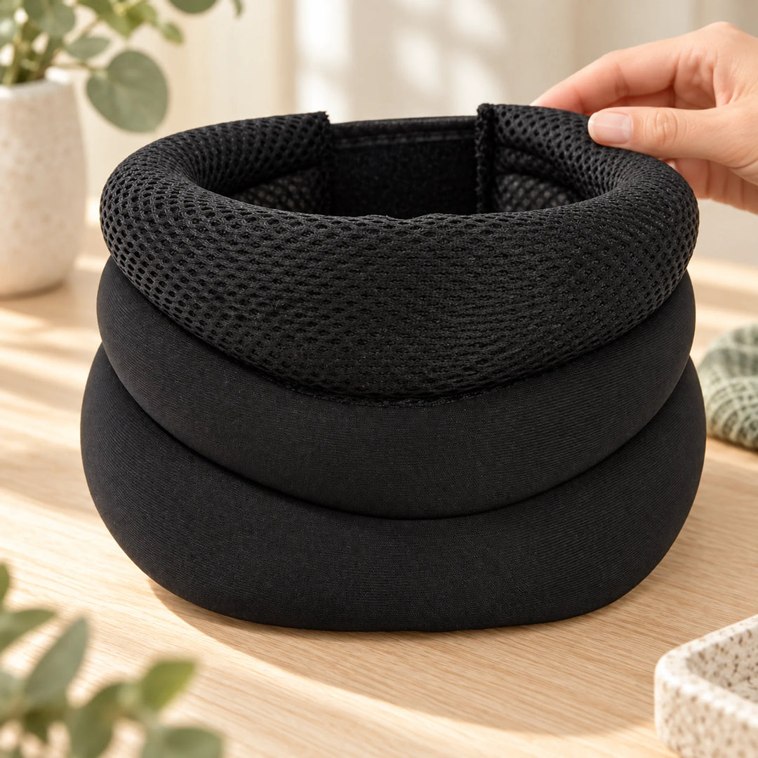 Mesh upper edge and three soft tiers of the foam neck support