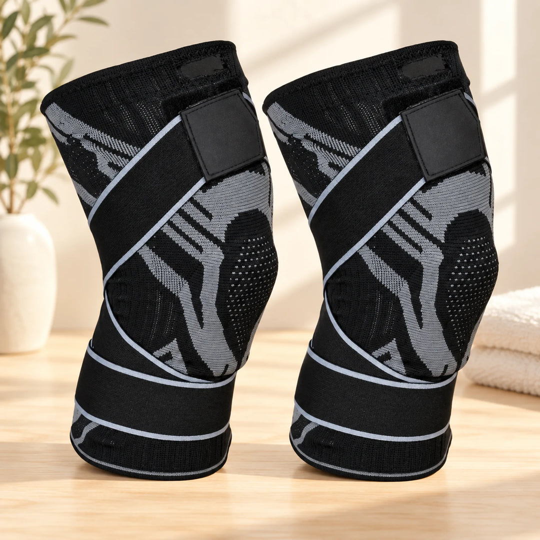 Cross-strap knee sleeve — Black pair