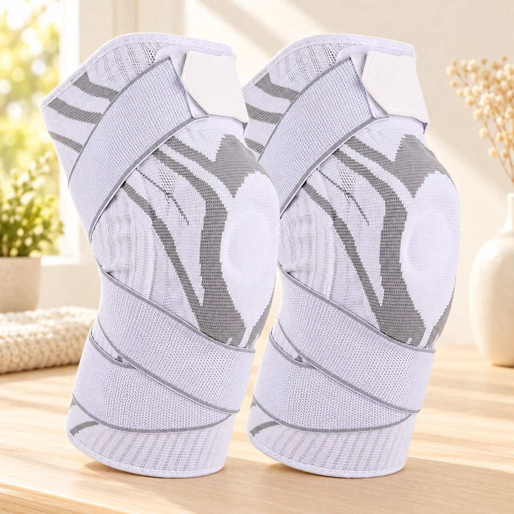 Cross-strap knee sleeve — White pair