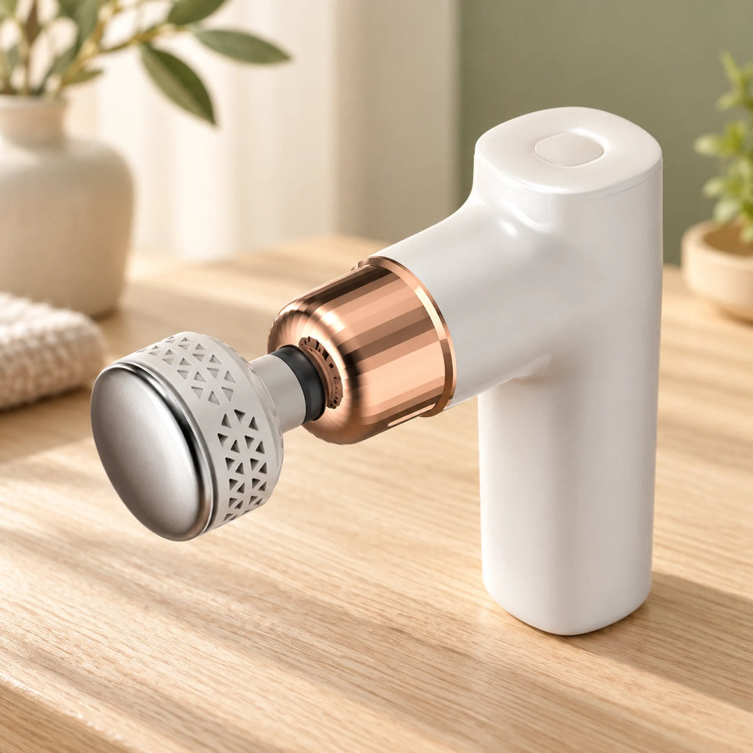 white hot and cold massage gun with disc attachment