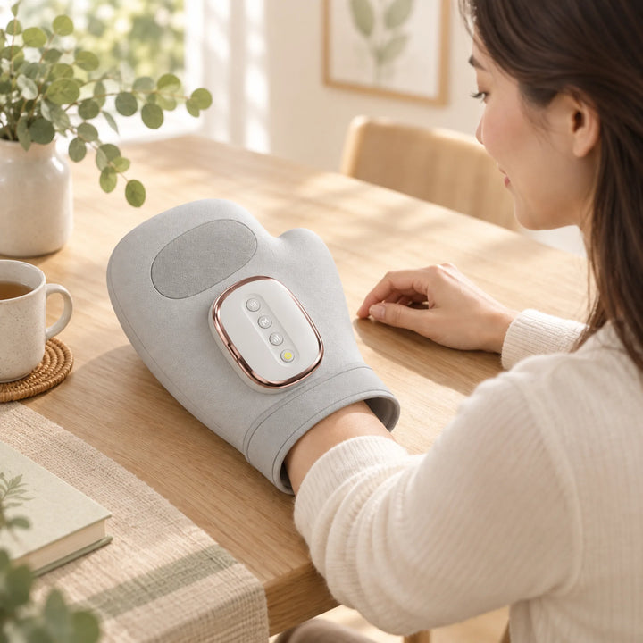 Rechargeable Compression Massage Mitt with Heat — supported hand placement