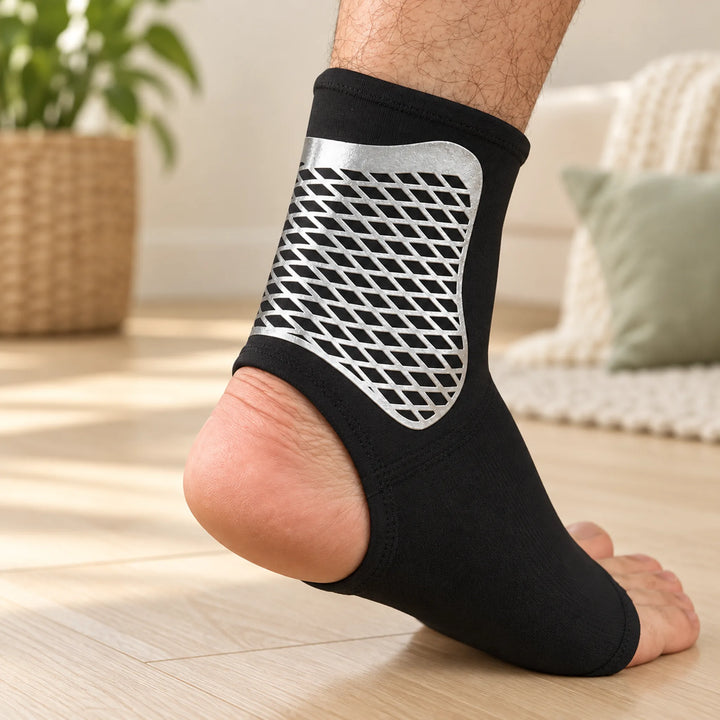 Open-heel ankle support wrap — heel opening