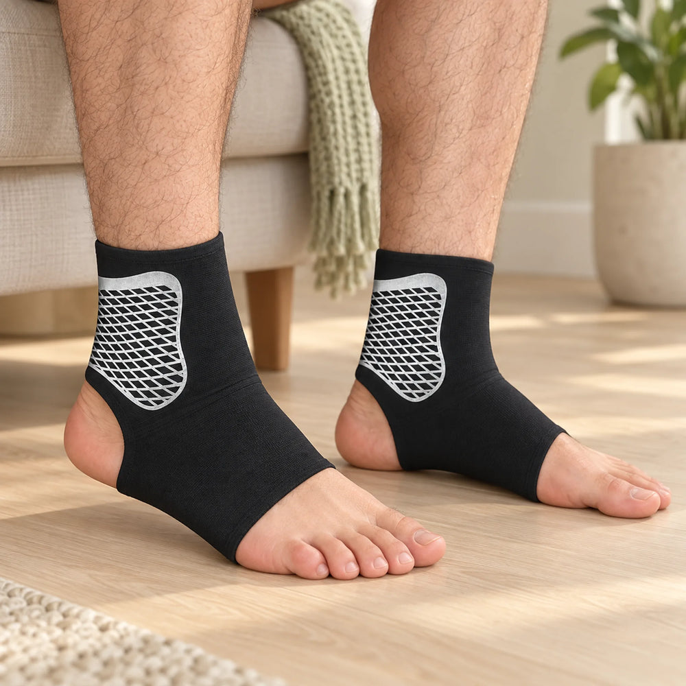 Open-heel ankle support wrap — pair