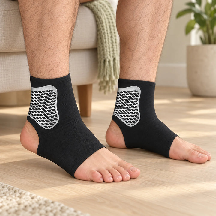 Open-heel ankle support wrap — pair