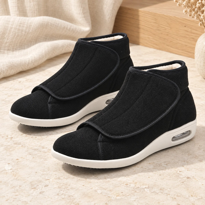 Fleece-Lined Wrap Comfort Shoes — striped black