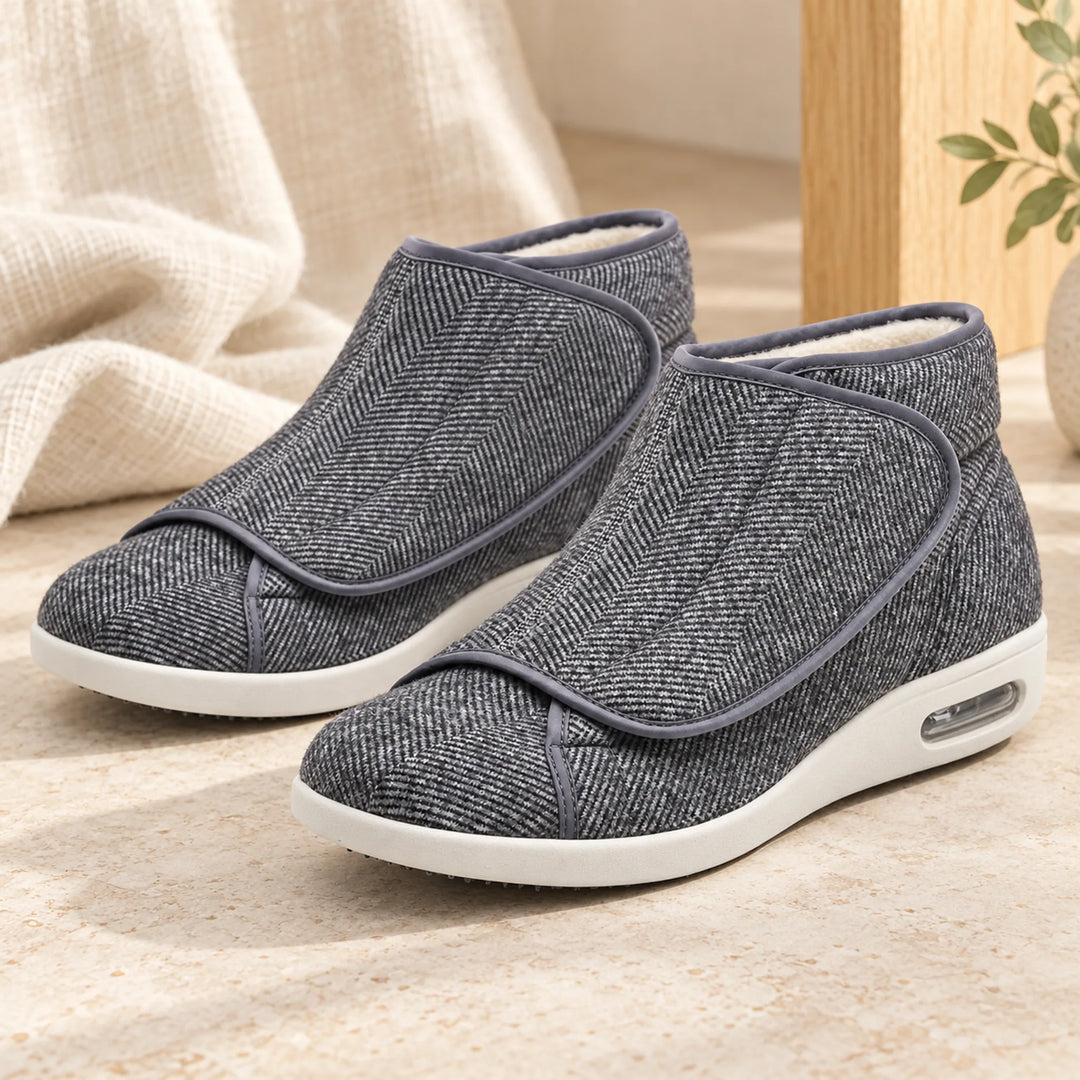 Fleece-Lined Wrap Comfort Shoes — striped gray