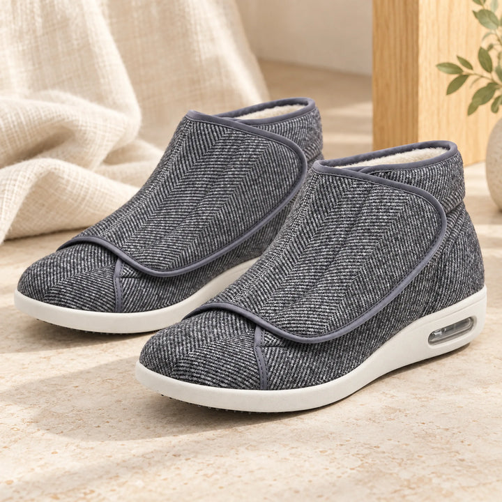 Fleece-Lined Wrap Comfort Shoes — striped gray