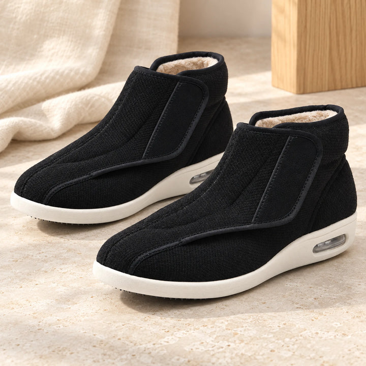 Ankle-High Wrap Comfort Shoes — striped black fleece