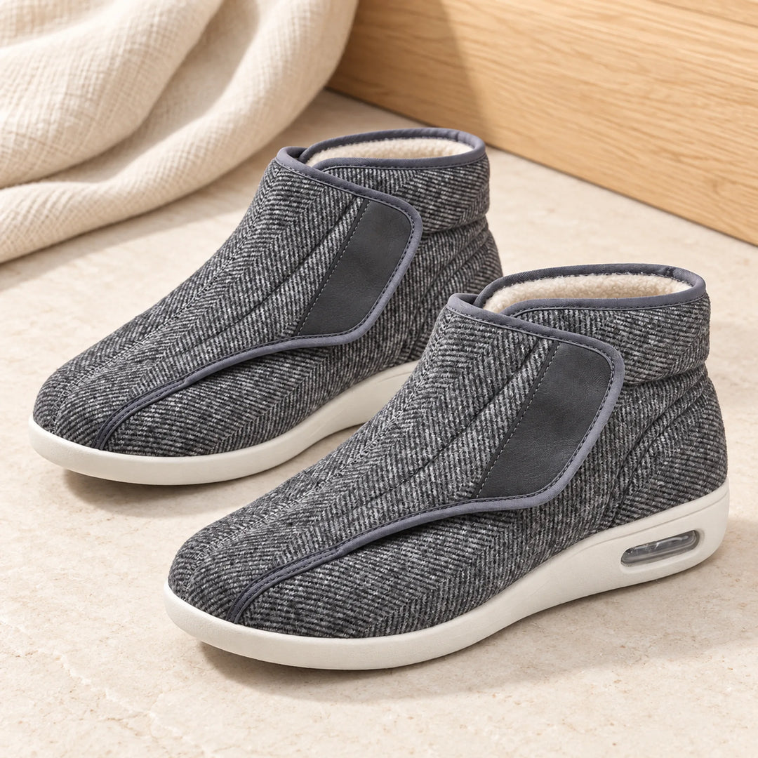 Ankle-High Wrap Comfort Shoes — striped gray fleece
