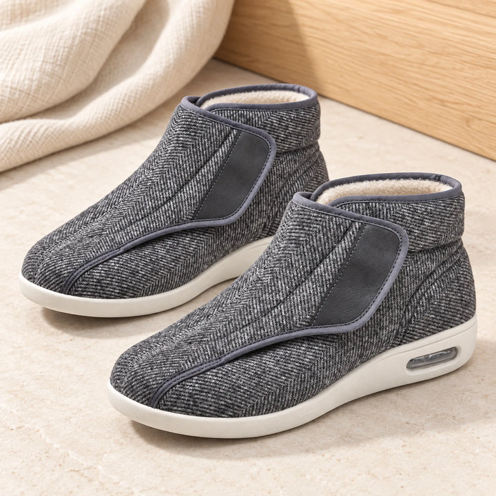 Ankle-High Wrap Comfort Shoes — striped gray fleece