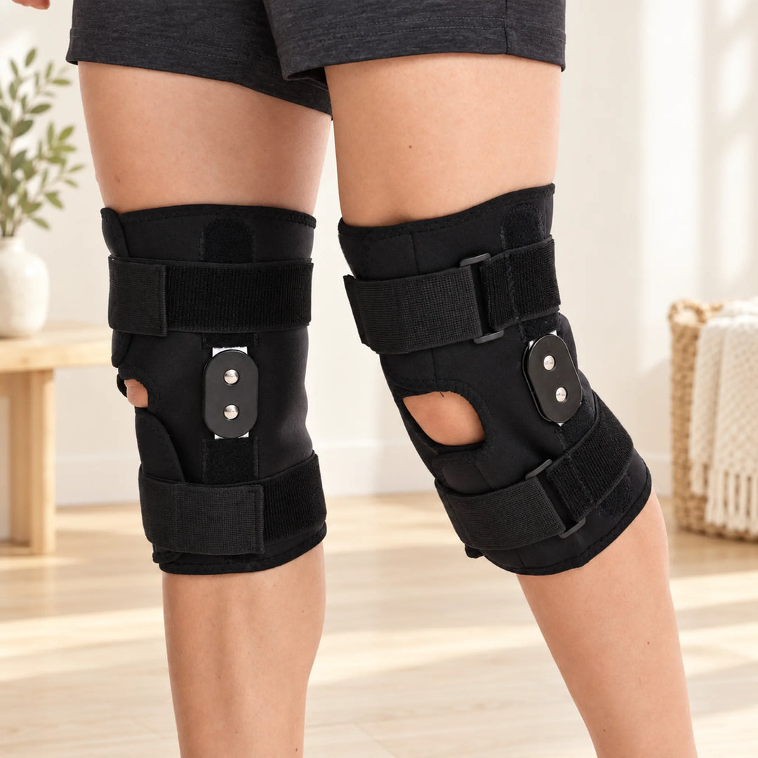 Hinged open-knee brace — pair