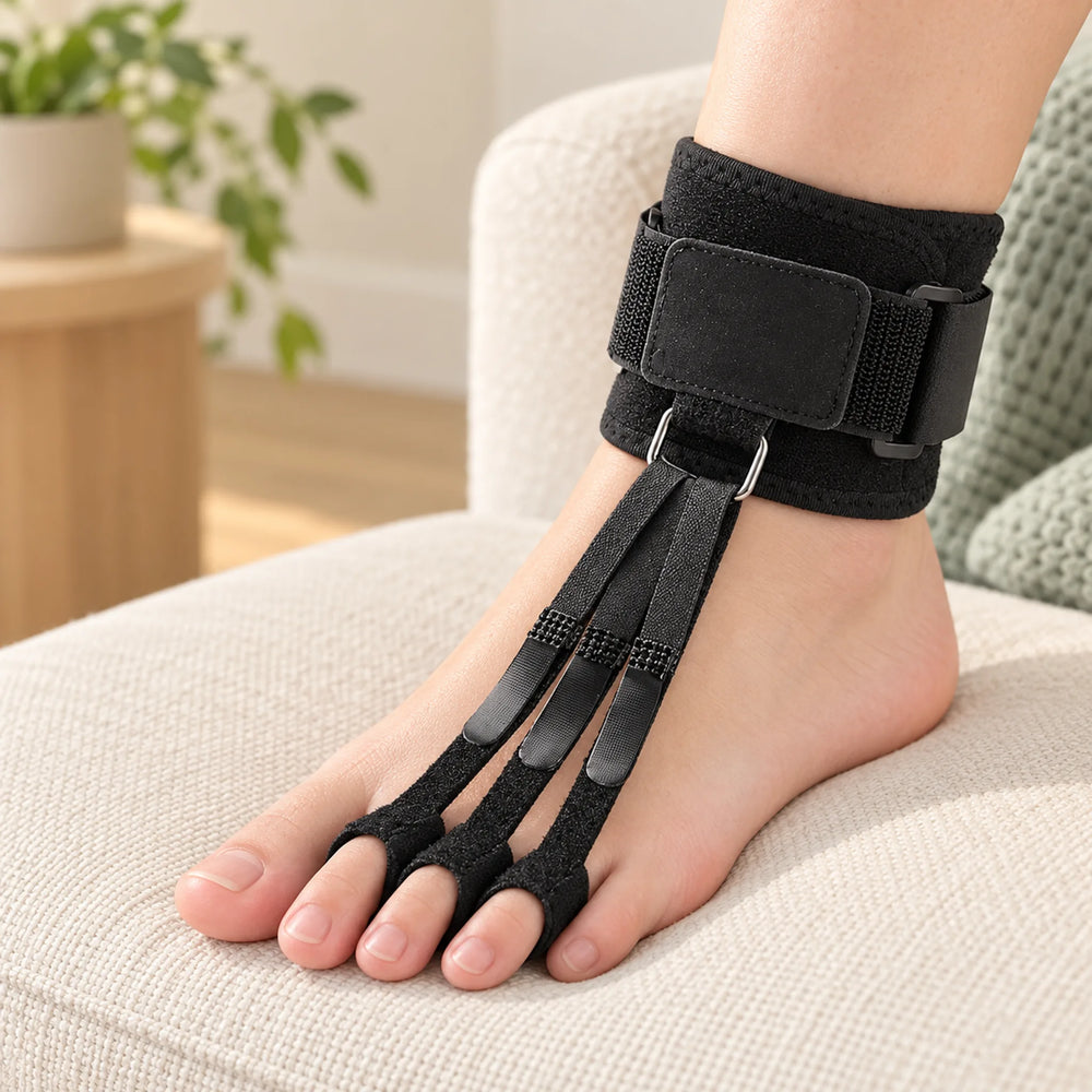 Three-toe support wrap arranged on an ankle and toes