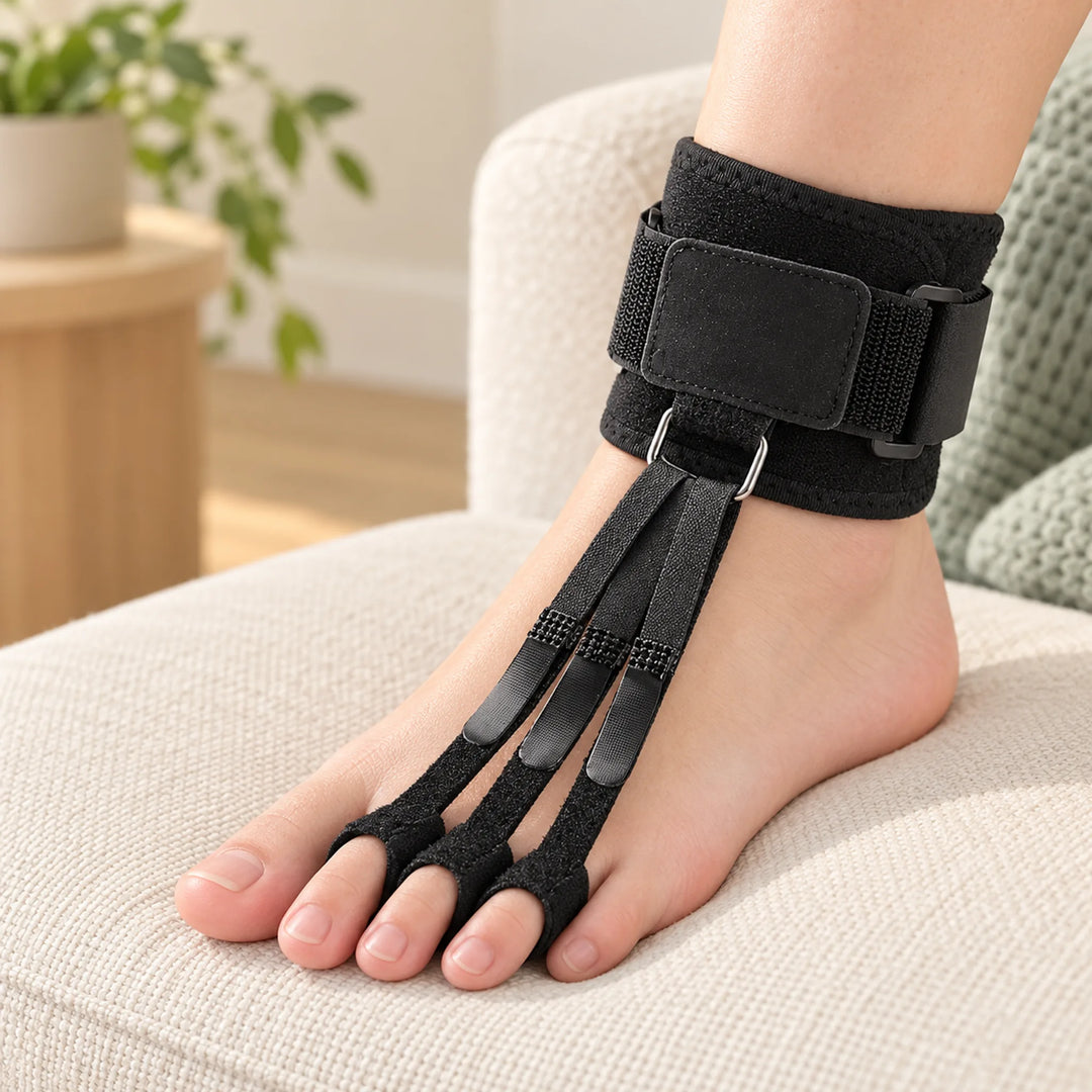 Three-toe support wrap arranged on an ankle and toes