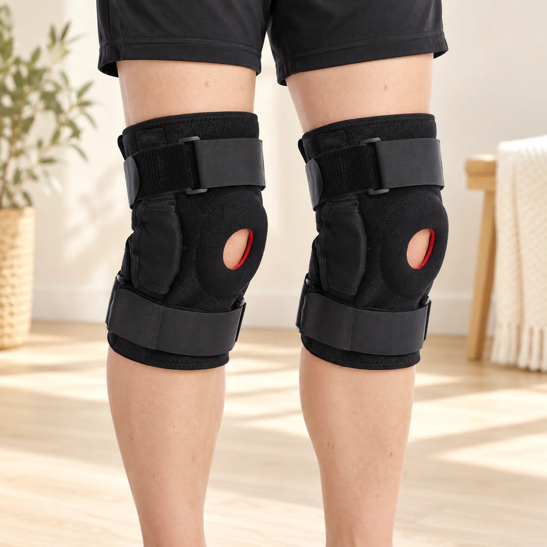 Wraparound open-knee brace — pair