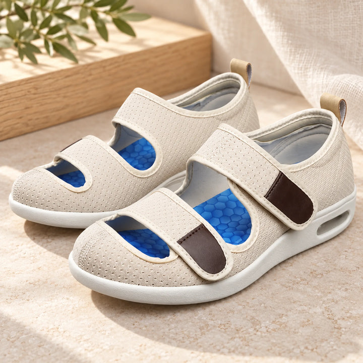 Double-Strap Mesh Comfort Shoes — beige