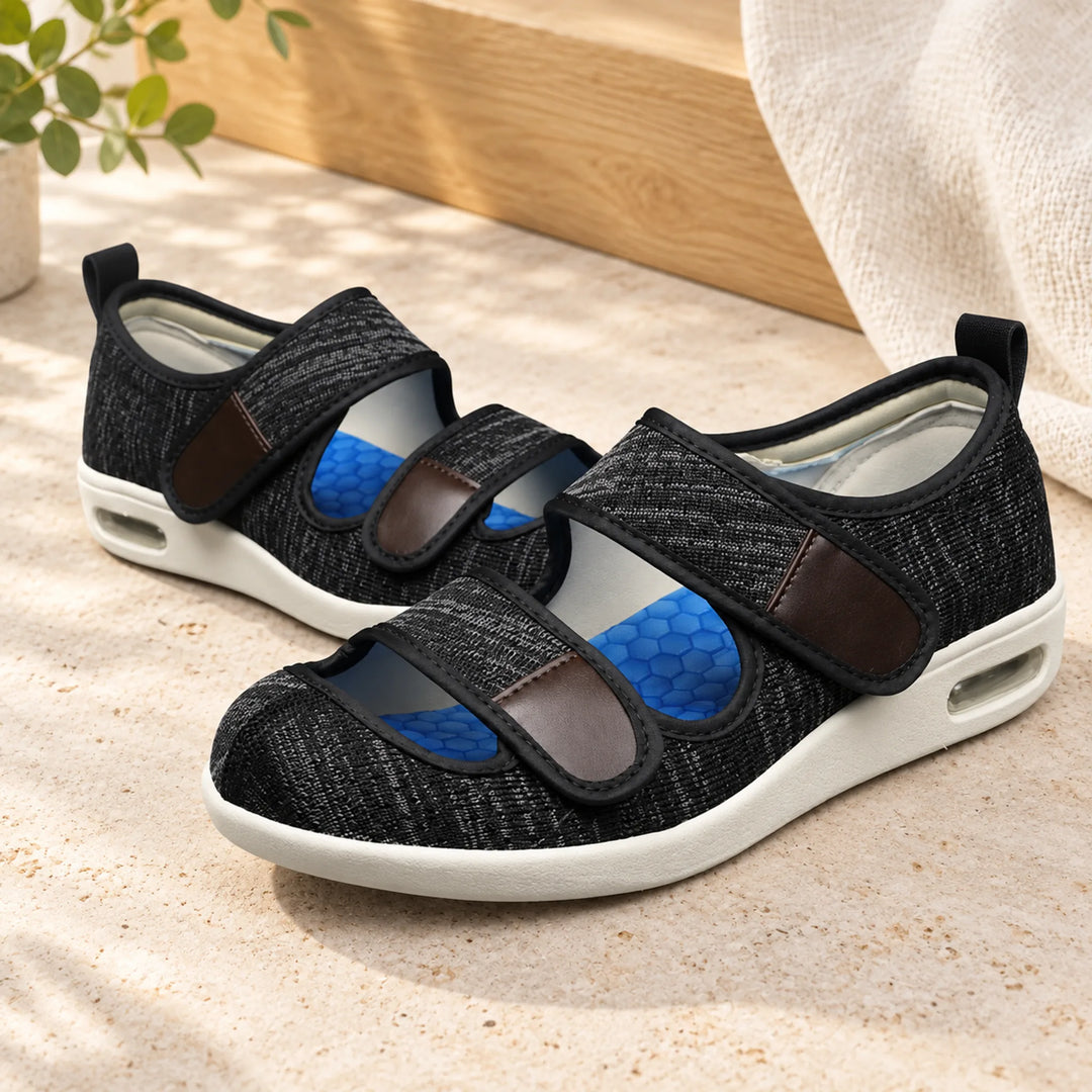 Double-Strap Mesh Comfort Shoes — black gray