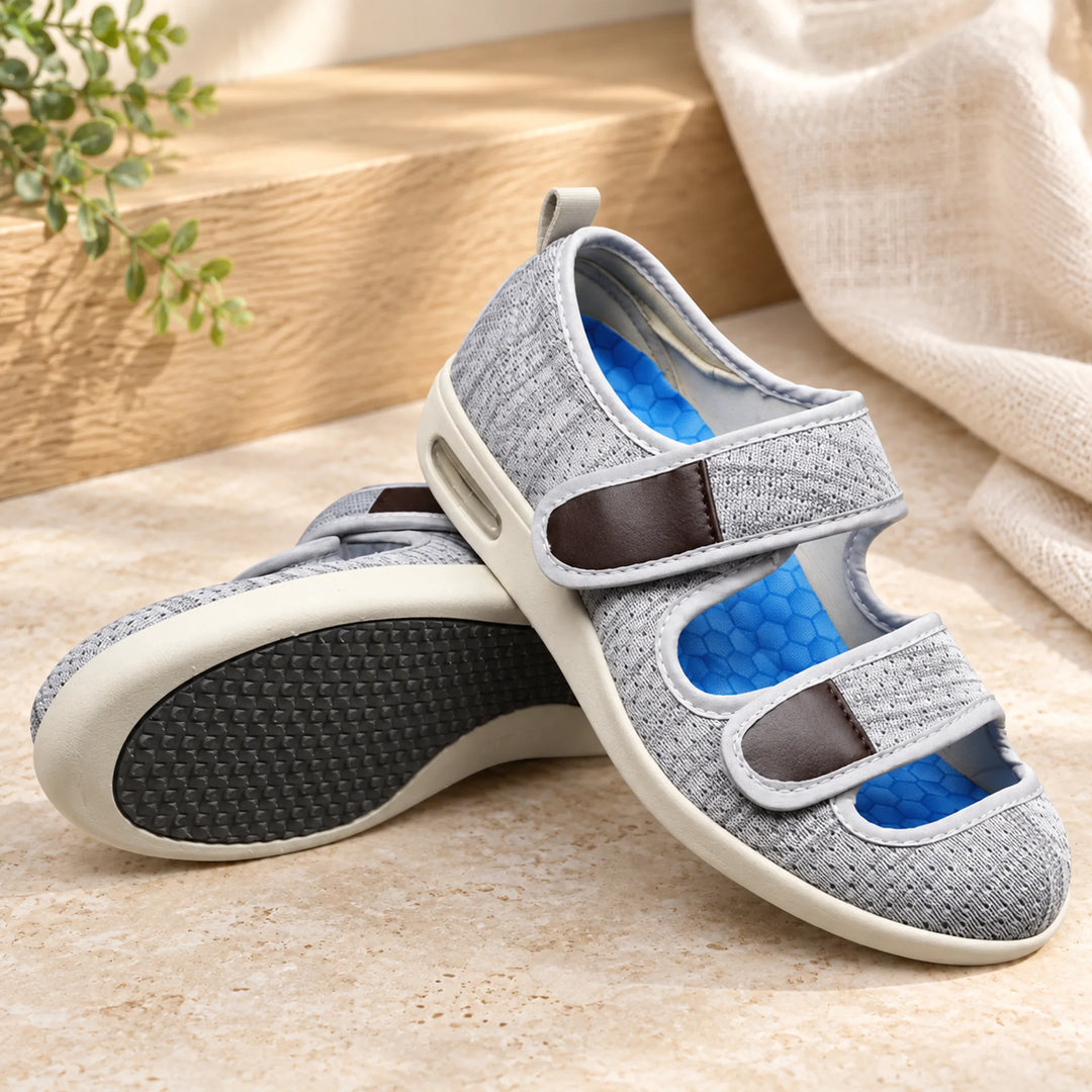 Double-Strap Mesh Comfort Shoes — light gray