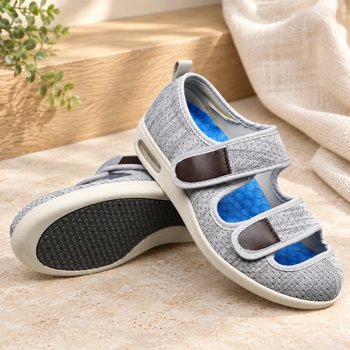 Double-Strap Mesh Comfort Shoes — light gray