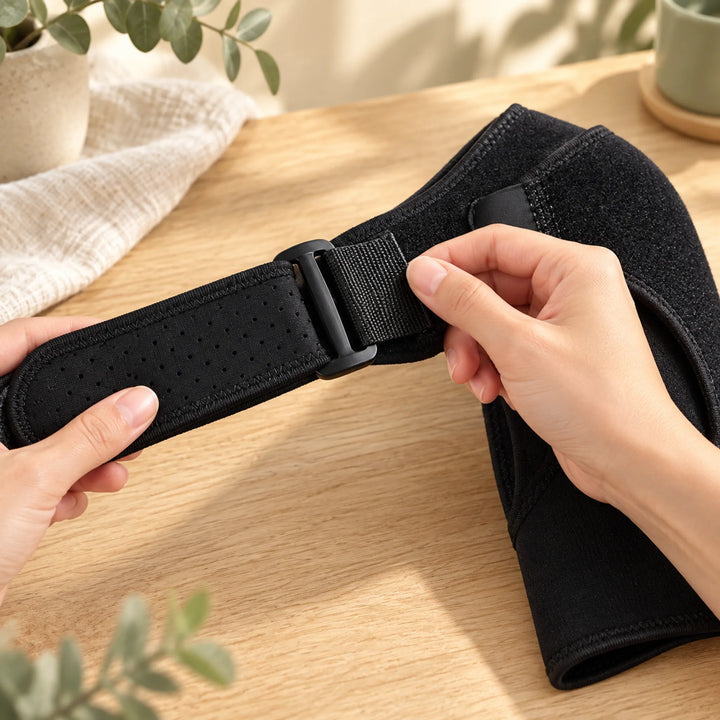 Buckle and adjustable chest strap on the shoulder support wrap