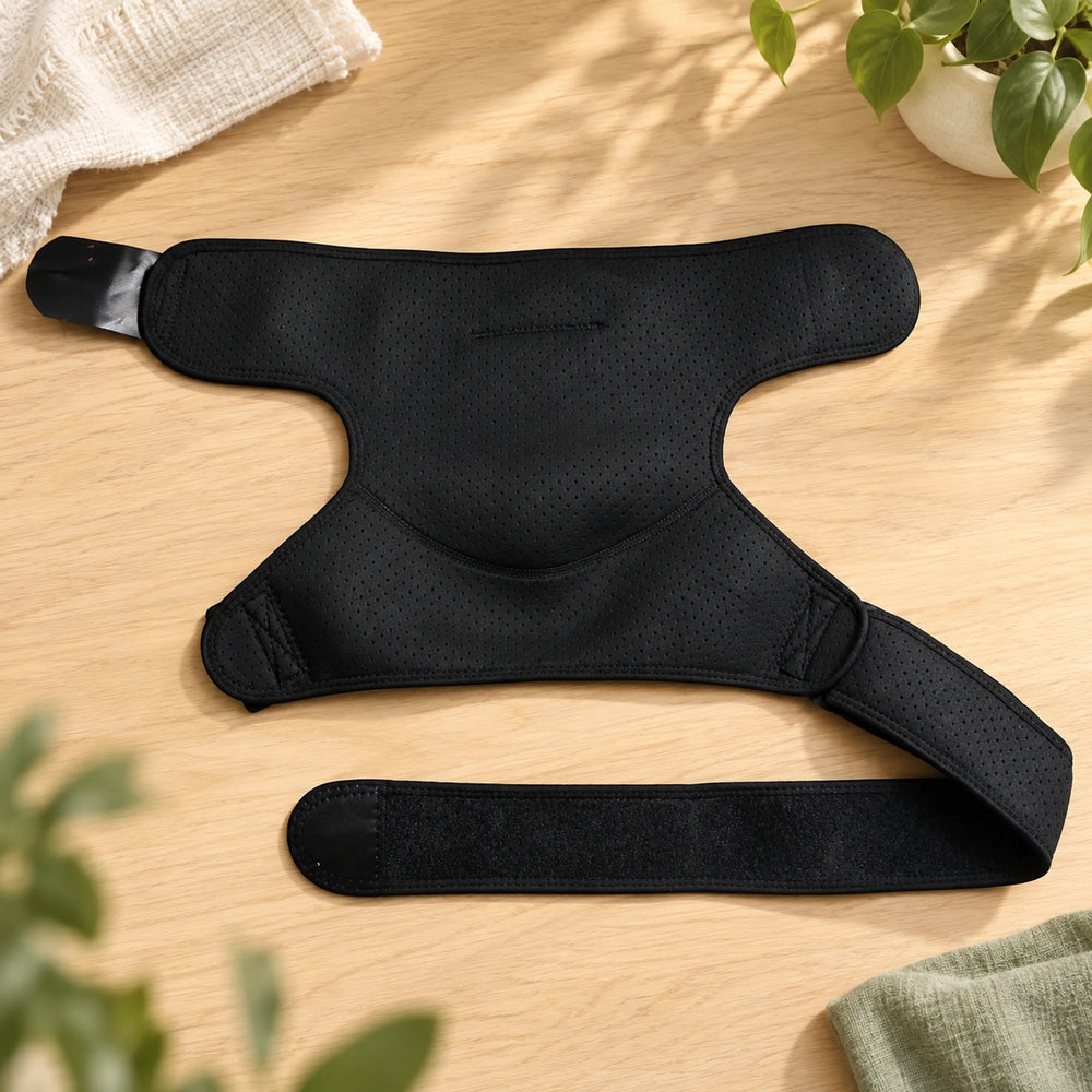 Single adjustable shoulder wrap laid open