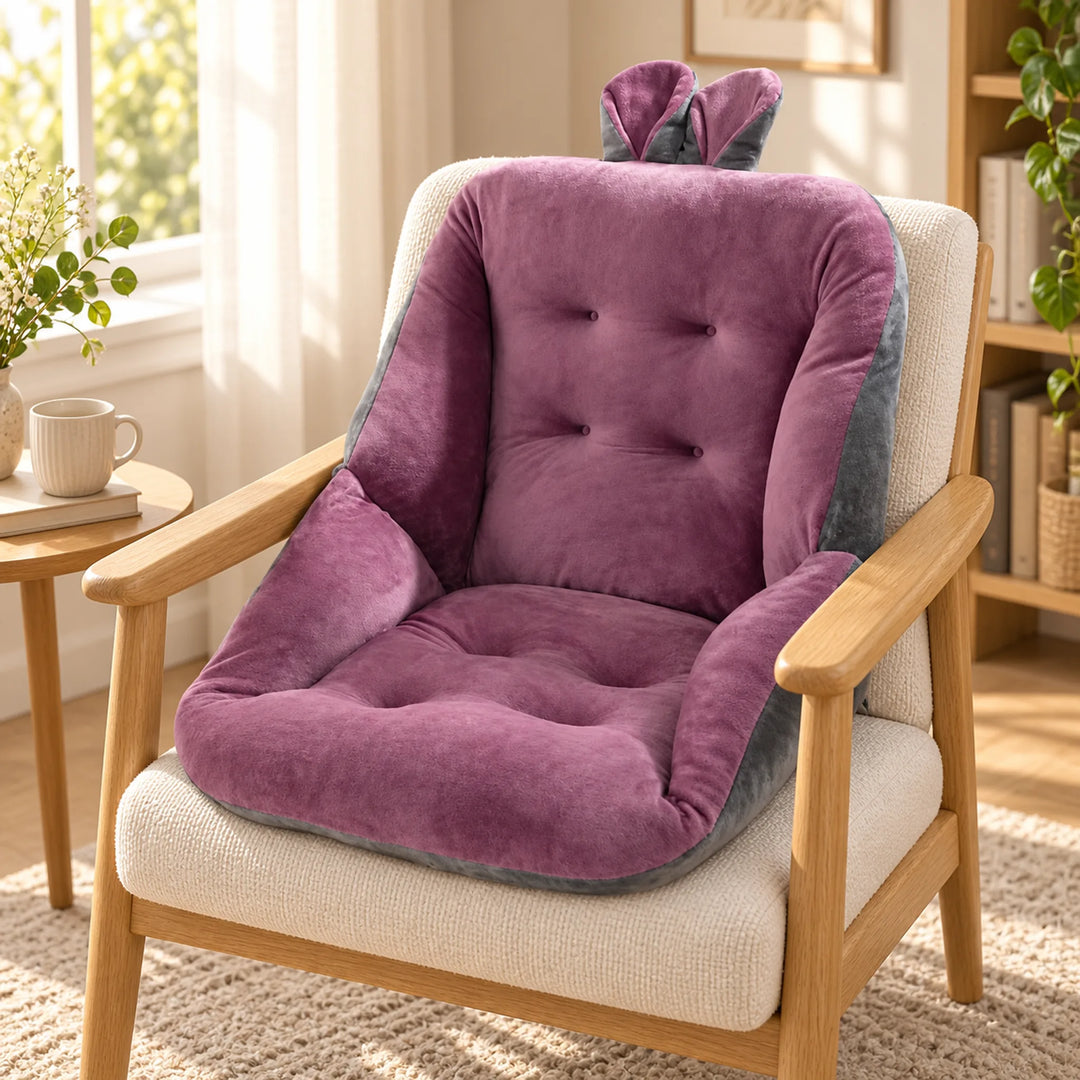 Plush Bunny-Ear Seat & Back Cushion — Purple