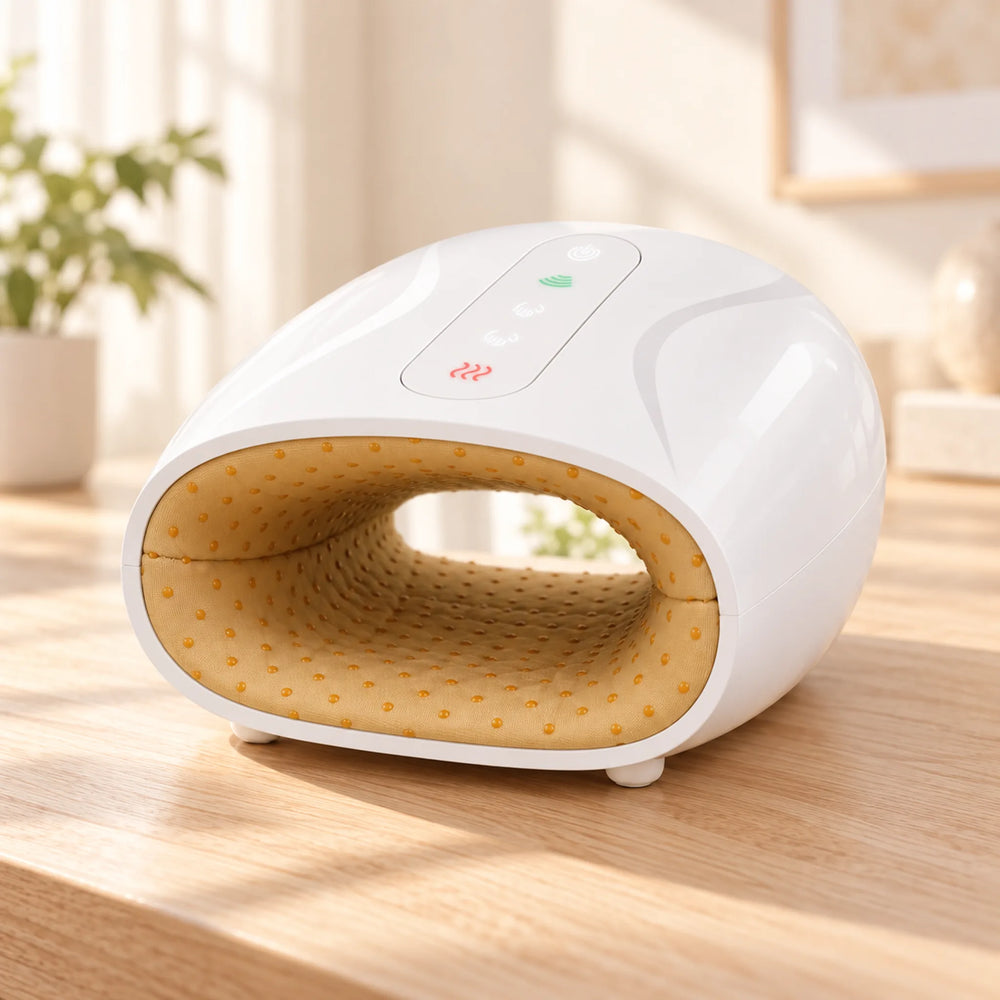 Open-ended hand massager showing its gold-colored inner lining